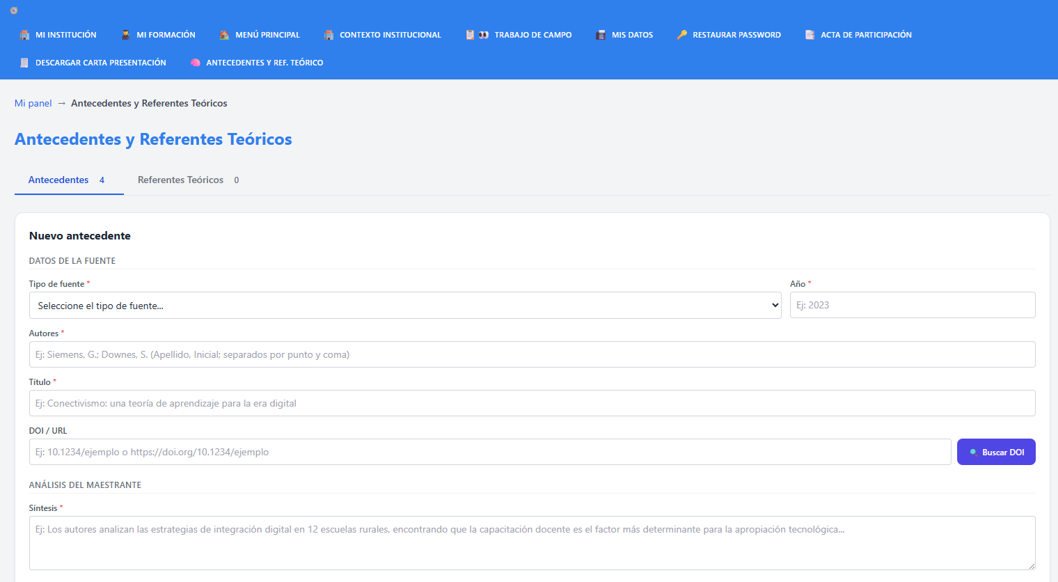 Cómo hacer la Búsqueda de antecedentes y referentes teóricos a través de la plataforma web del proyecto